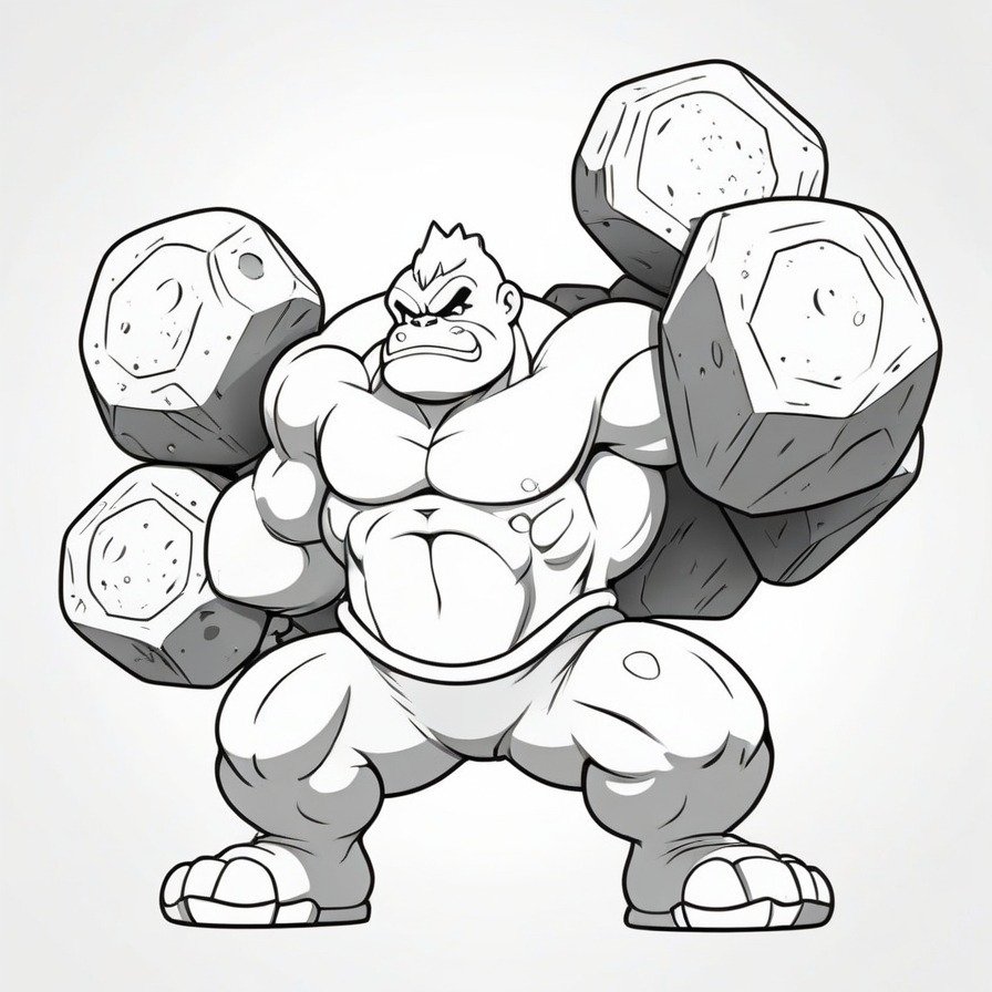 Witness 'Machamp's Power Lift,' a powerful portrayal of Machamp's physical capabilities. This coloring page is ideal for fans who admire the raw power and formidable physique of this fighting-type Pokémon, providing a challenging and inspiring coloring experience.