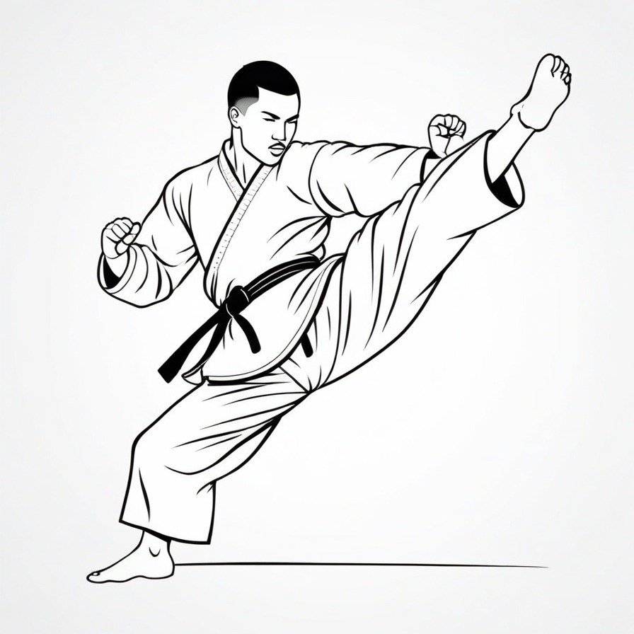 Step into the dojo with 'Martial Arts Mastery,' where the disciplined form and fluid motion of a martial artist come to life on the page, awaiting your creative hues.