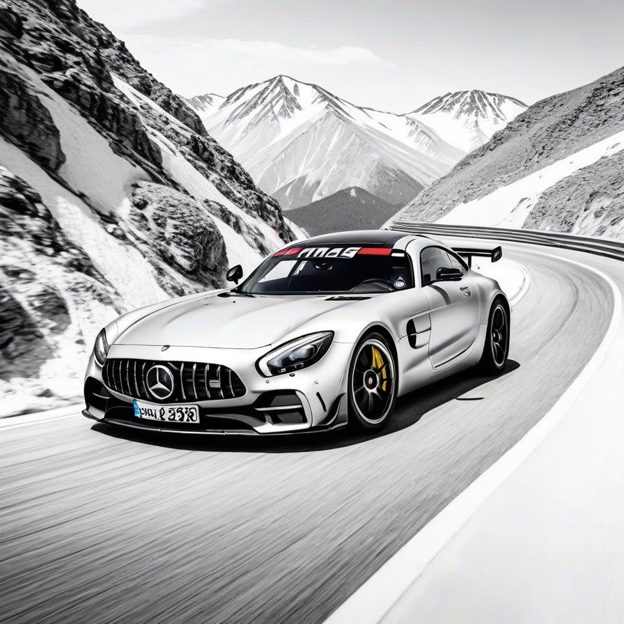 'Mercedes-AMG GT Road Challenge' captures the adrenaline and performance of the Mercedes-AMG GT. Aimed at sports car lovers and adventure seekers, this coloring page provides a dynamic and engaging scene to be brought to life with shades of grey.