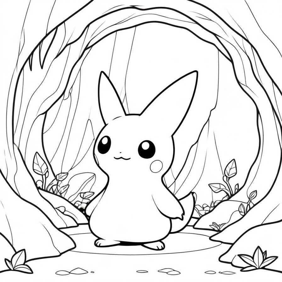 'Mimikyu's Adventure' captures the bold and curious nature of Mimikyu as it ventures into unknown territories. This coloring page is designed for those who love to imagine Mimikyu on grand adventures, providing an engaging and dynamic scene to color.