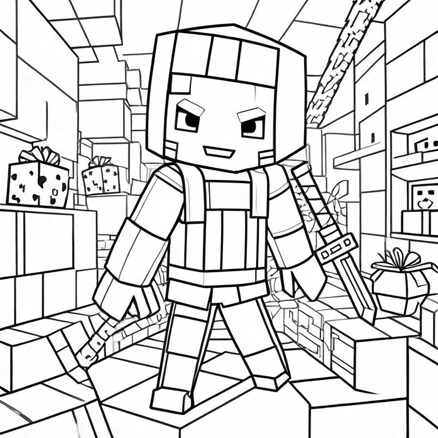 Dive into 'Minecraft Adventure,' a coloring page that brings the game's creative spirit to life, ready for you to shape with your own colors.