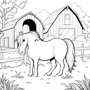 Pony Grazing Near The Barn
