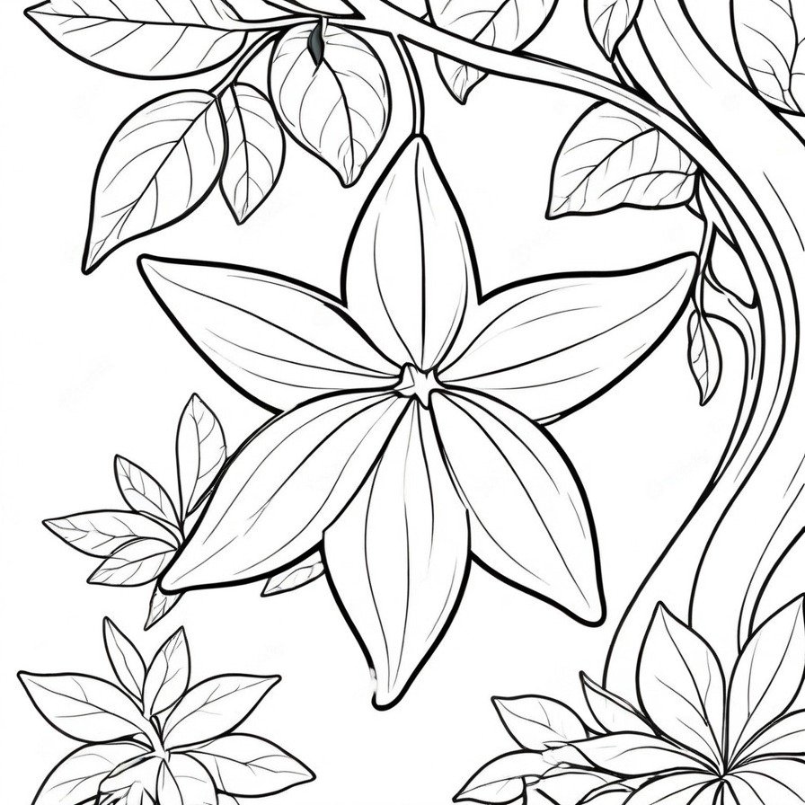 Illuminate your pages with 'Radiant Starfruit Shine,' a coloring page that captures the unique form of starfruit, inspiring a stellar coloring experience.
