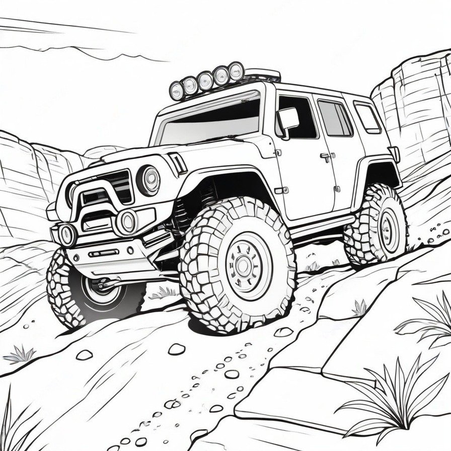 Gear up for 'Rugged Off-Road Adventure,' a coloring page for thrill-seekers and adventure lovers, highlighting the excitement of taking the road less traveled.