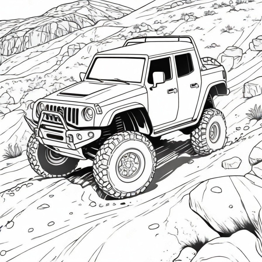 Gear up for 'Rugged Off-Road Adventure,' a coloring page for thrill-seekers and adventure lovers, highlighting the excitement of taking the road less traveled.