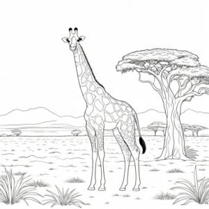 Solitary Giraffe Grazing