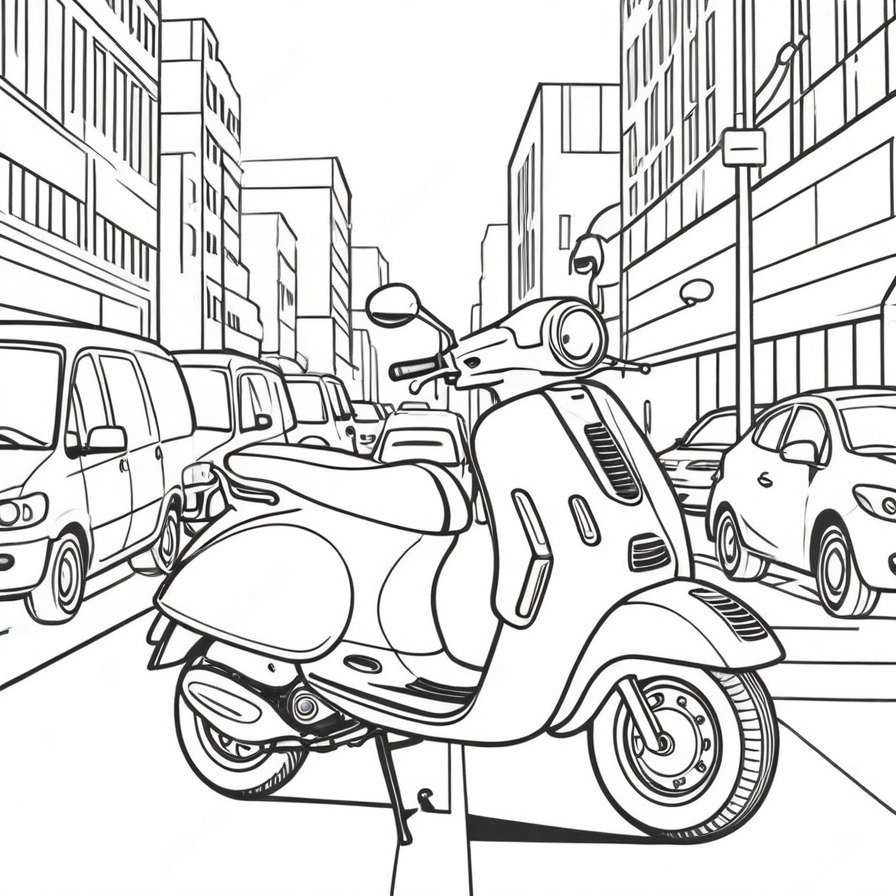 Take on the city's buzz with 'Stylish Scooter,' a coloring page that offers a glimpse into the agile world of scooter commuting, perfect for enthusiasts of modern urban transport.