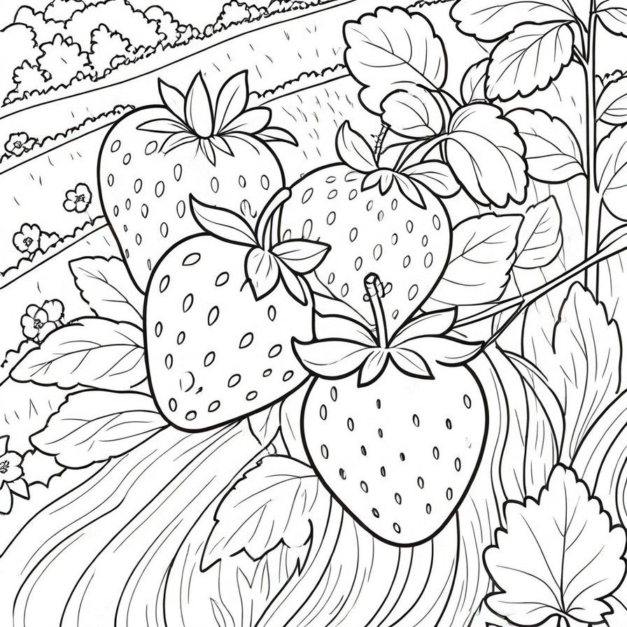 Taste the sweetness of 'Succulent Strawberries,' a coloring page that brings the joy of summer's favorite berry to your coloring book.