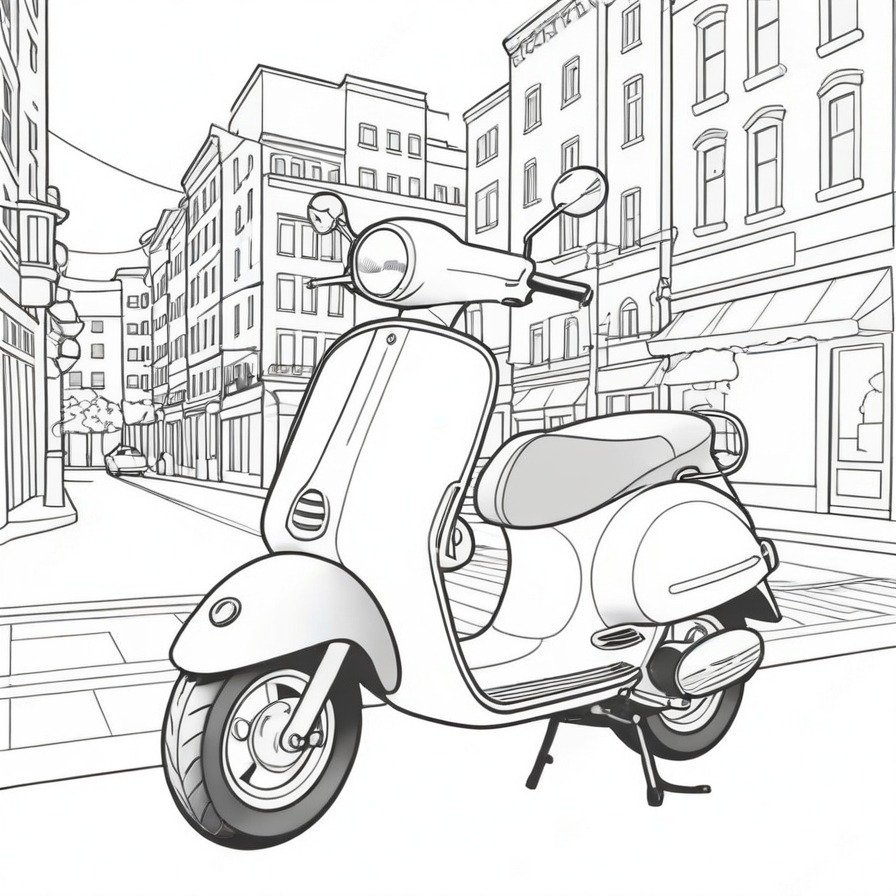 Navigate the streets with 'Swift City Scooter,' a coloring page that captures the essence of modern urban mobility, ideal for those who enjoy the convenience and fun of scooter travel.