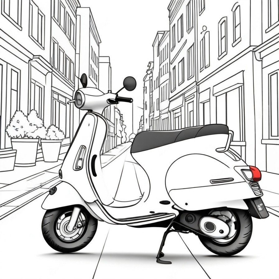 Navigate the streets with 'Swift City Scooter,' a coloring page that captures the essence of modern urban mobility, ideal for those who enjoy the convenience and fun of scooter travel.