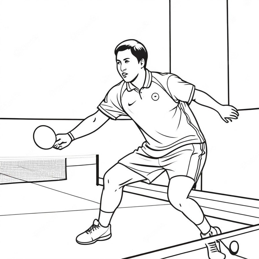Engage with 'Table Tennis Tactics,' a coloring page that offers a close-up on the skill and finesse of a table tennis serve.