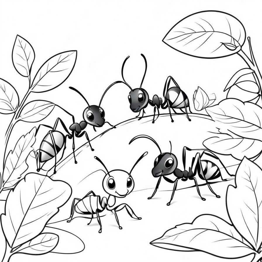 Embark on 'The Ants' March,' a coloring page that captures the spirit of cooperation and hard work as seen in the natural world of ants.