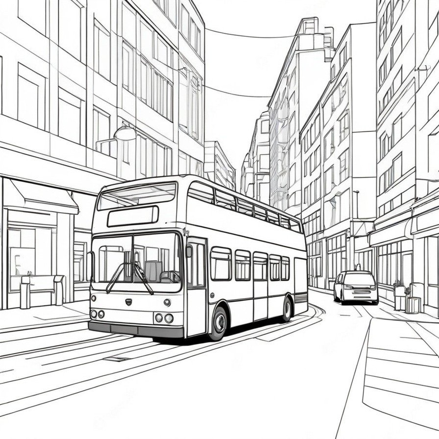 Take a trip through the city with 'Urban Bus Adventure,' a coloring page depicting the daily dance of buses as they transport city dwellers to their destinations.