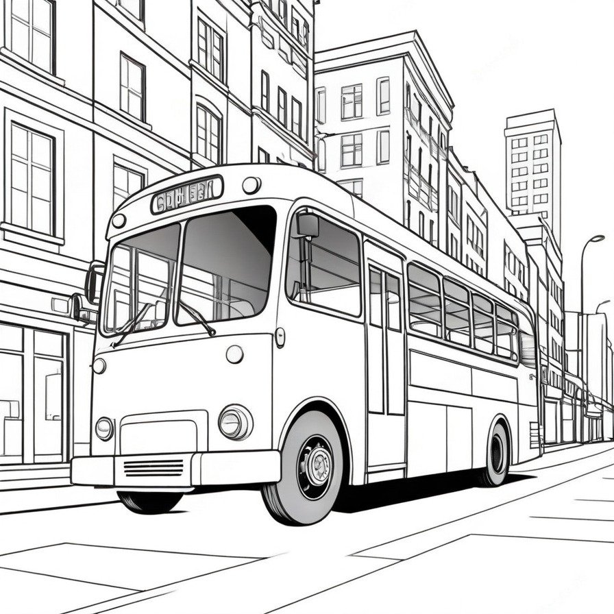 Take a trip through the city with 'Urban Bus Adventure,' a coloring page depicting the daily dance of buses as they transport city dwellers to their destinations.