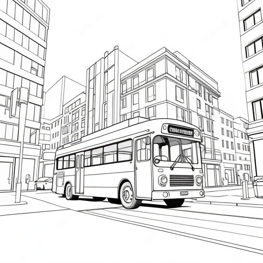 Take a trip through the city with 'Urban Bus Adventure,' a coloring page depicting the daily dance of buses as they transport city dwellers to their destinations.