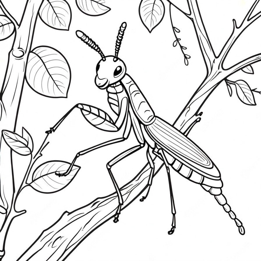 'Walking Stick's Camouflage' coloring page allows colorists to engage with the subtle art of camouflage, honing their attention to detail.