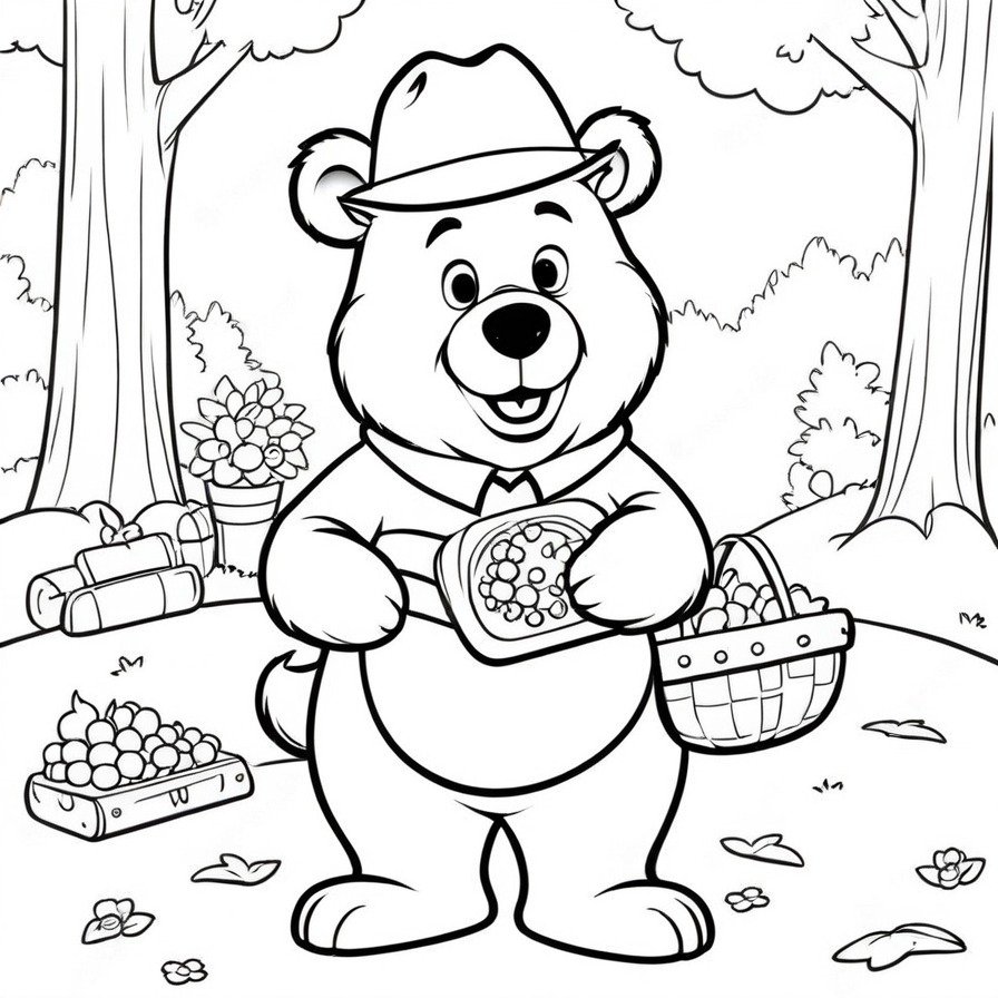 'Yogi Bear's Picnic Escapades' offers a playful scene from Jellystone Park, ready for colorists to add a dash of creativity to Yogi's mischievous adventures.