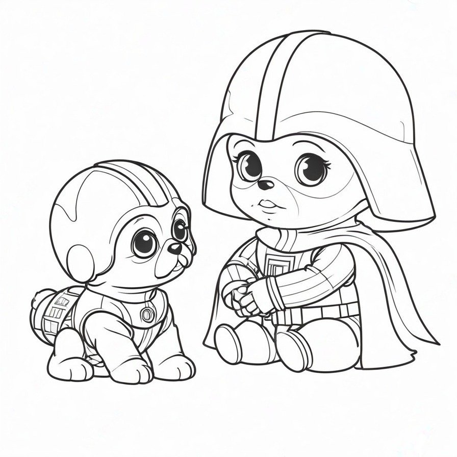 'Baby Darth Vader's Puppy Training' captures a heartwarming moment of the young Sith Lord as he bonds with his pet. This scene adds a personal touch to Baby Vader's character, showing a softer side through his interaction with a lovable space puppy.
