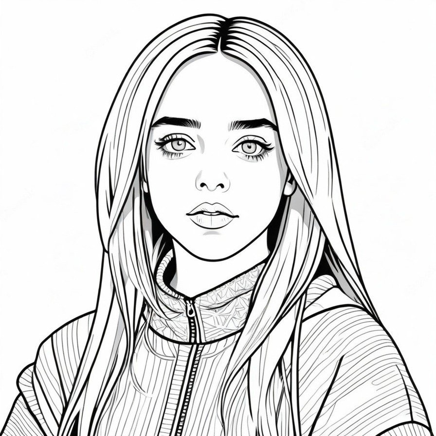 'Billie's Award Ceremony' portrays the glamour and elegance of Billie Eilish at a high-profile event. This coloring page is perfect for those who enjoy celebrity fashion and the excitement of red carpet moments.