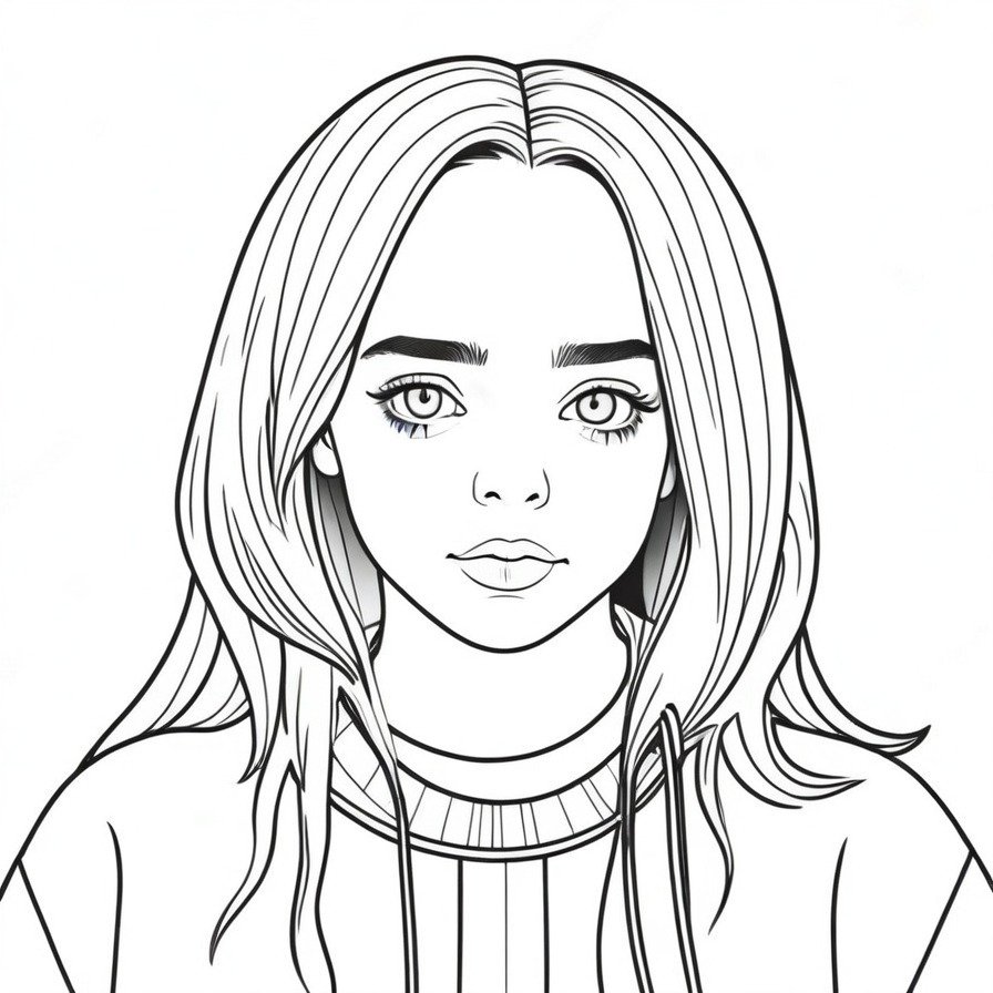 'Billie's Award Ceremony' portrays the glamour and elegance of Billie Eilish at a high-profile event. This coloring page is perfect for those who enjoy celebrity fashion and the excitement of red carpet moments.