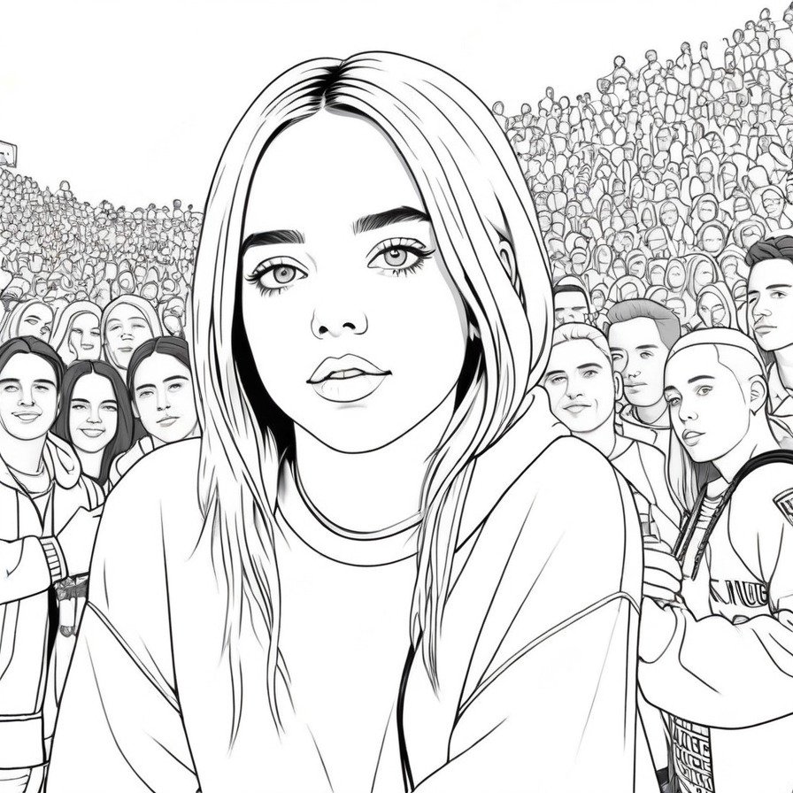 Experience the joy of fan interaction with 'Billie's Fan Interaction,' a coloring page that highlights Billie Eilish's connection with her audience during a meet and greet. This page focuses on the warmth and excitement of such events, providing an opportunity for colorists to feel part of the experience.