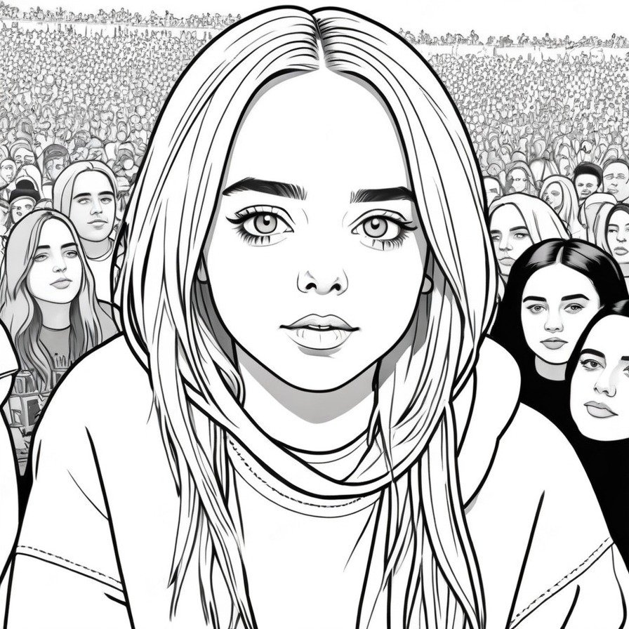 Experience the joy of fan interaction with 'Billie's Fan Interaction,' a coloring page that highlights Billie Eilish's connection with her audience during a meet and greet. This page focuses on the warmth and excitement of such events, providing an opportunity for colorists to feel part of the experience.