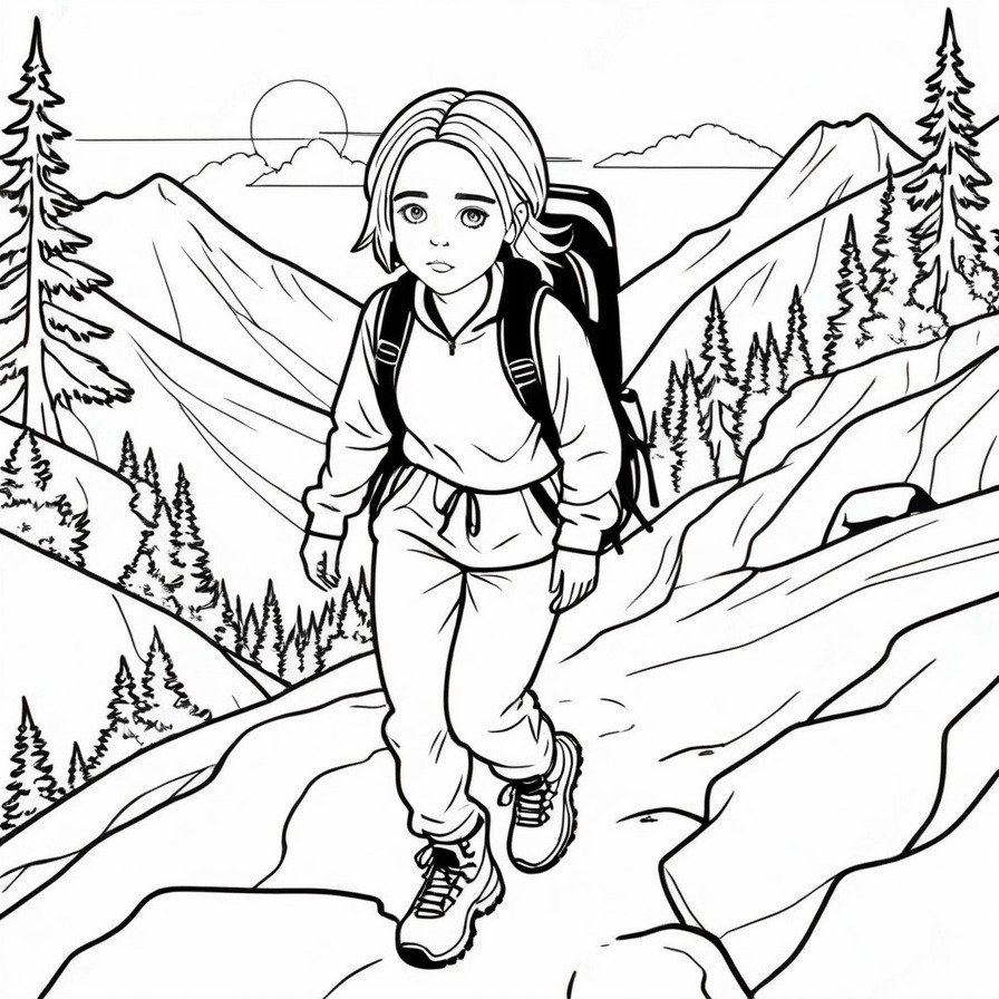 'Billie's Mountain Hike' captures the adventurous spirit of Billie Eilish as she explores mountain trails. This coloring page is perfect for those who enjoy outdoor adventures and natural landscapes.