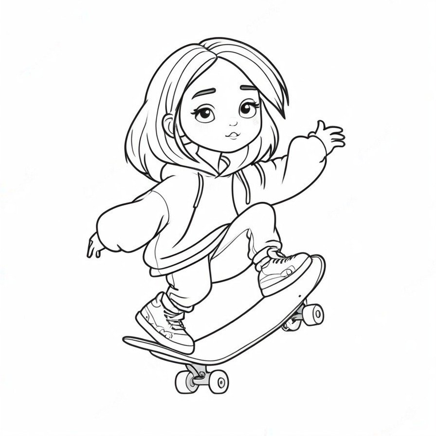 'Billie's Skateboarding Adventure' brings excitement and a sense of freedom as Billie Eilish zooms down a street on her skateboard. This coloring page is great for those who love action and want to express creativity through vibrant and energetic scenes.