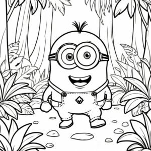 'Minion Adventure' captures the essence of an exciting jungle adventure with a minion at the center. Perfect for young colorists who want to bring the minion's adventure to life with their own creativity. The simple background makes it easy to focus on the minion and provides a fun and engaging coloring project. The minion's joyful expression and the adventurous setting invite kids to imagine and create their own stories as they color. This design ensures that the main character remains the highlight, making it an ideal addition to any coloring book collection aimed at fans of the beloved Minions.